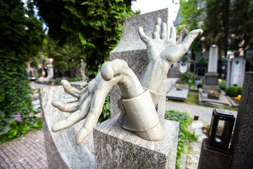 Sculpture on Vlasta Burian grave in Vysehrad cemetery