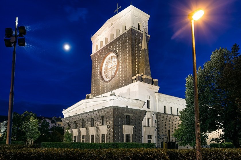 George of Poděbrady Square at night